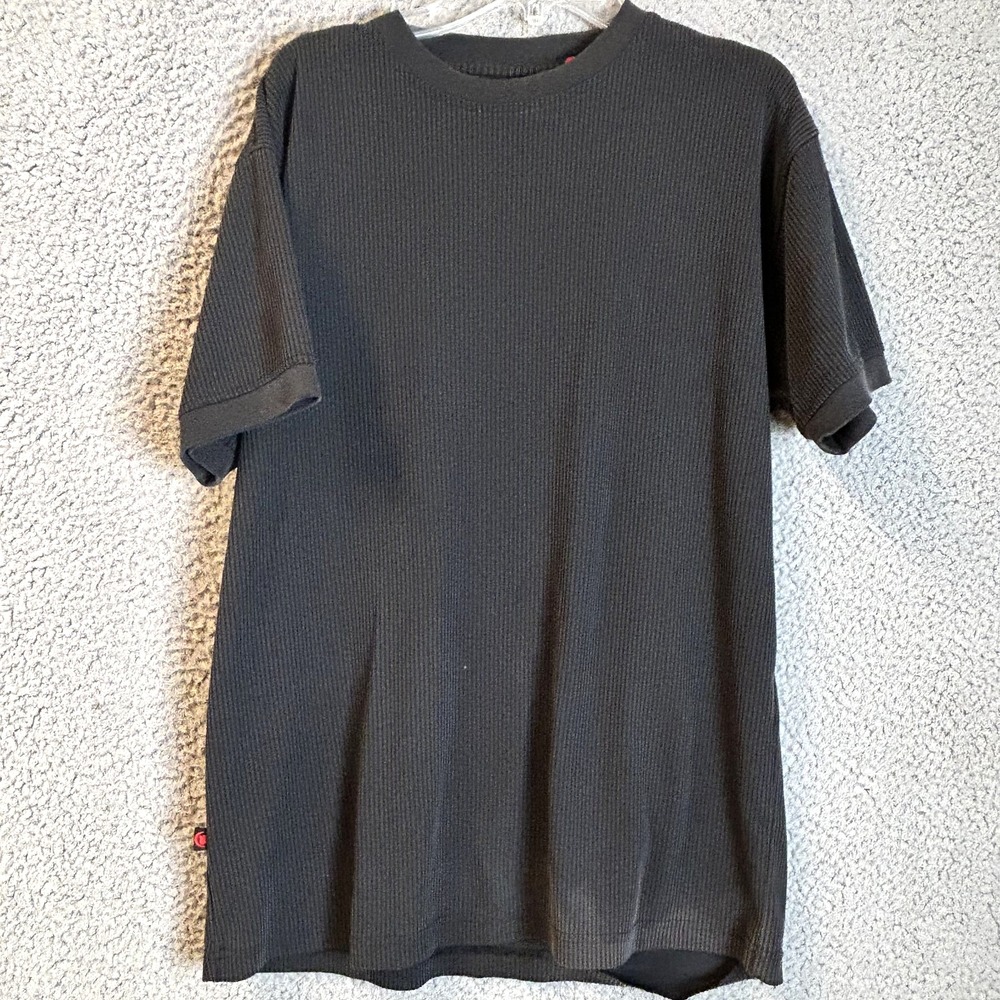 VTG Koman Modern Basics Mens Large Blacked Ribbed Knit T Shirt Retro Goth Rave